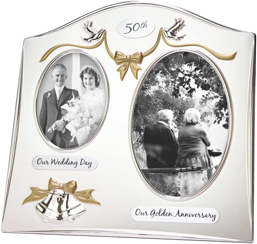 Traditional Two Tone Silver Plated 30Th Pearl Anniversary Double Picture Frame by Happy Homewares