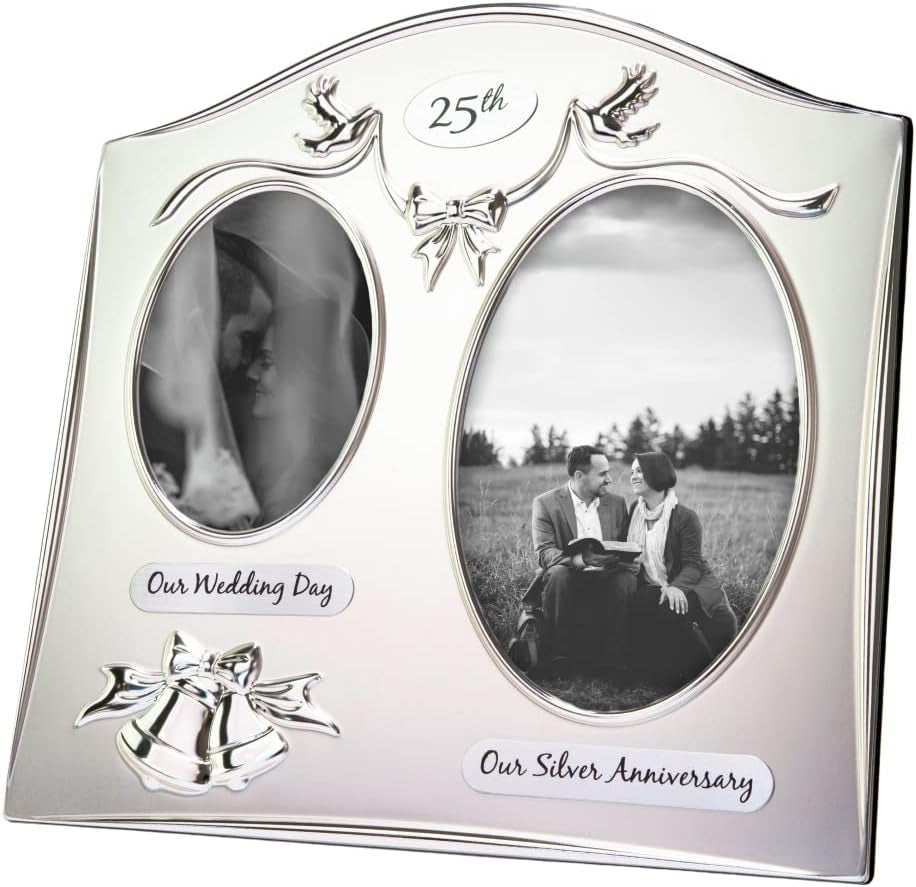 Traditional Two Tone Silver Plated 30Th Pearl Anniversary Double Picture Frame by Happy Homewares