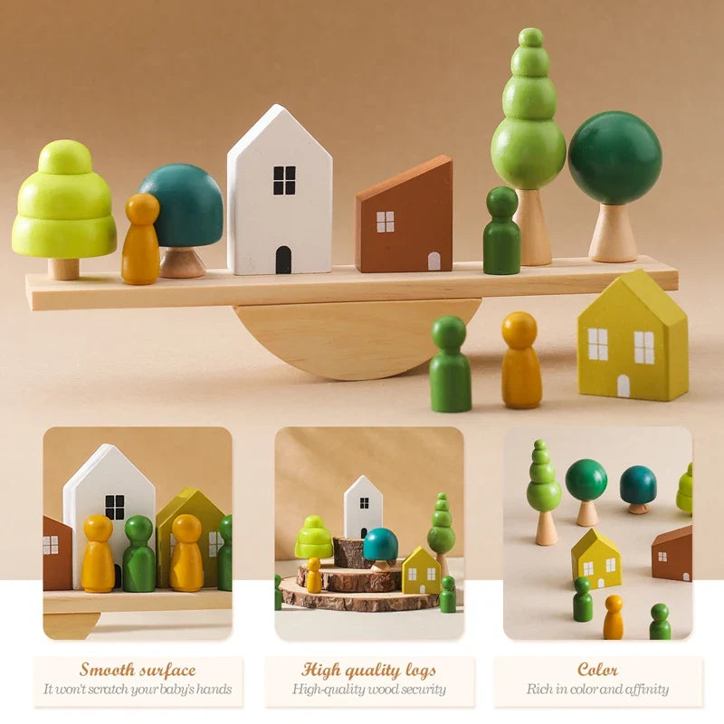 Wooden Tree Balance Toy with Peg Dolls