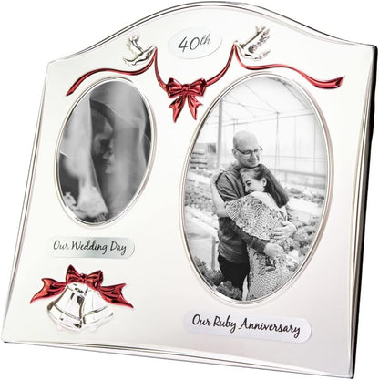 Traditional Two Tone Silver Plated 30Th Pearl Anniversary Double Picture Frame by Happy Homewares