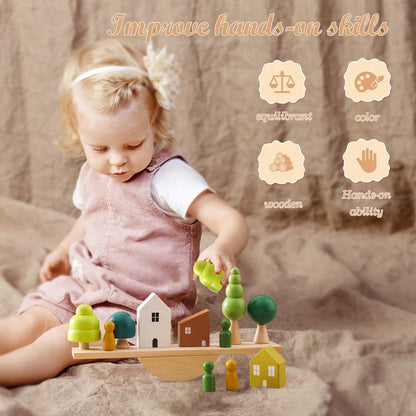 Wooden Tree Balance Toy with Peg Dolls