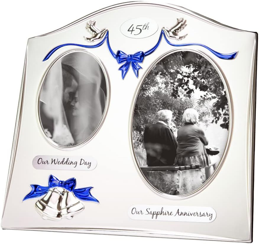 Traditional Two Tone Silver Plated 30Th Pearl Anniversary Double Picture Frame by Happy Homewares
