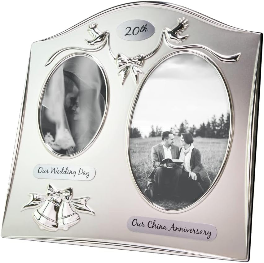 Traditional Two Tone Silver Plated 30Th Pearl Anniversary Double Picture Frame by Happy Homewares