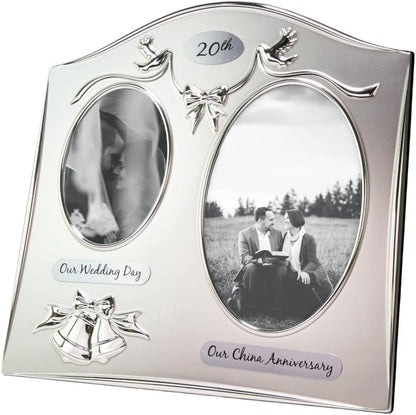 Traditional Two Tone Silver Plated 30Th Pearl Anniversary Double Picture Frame by Happy Homewares