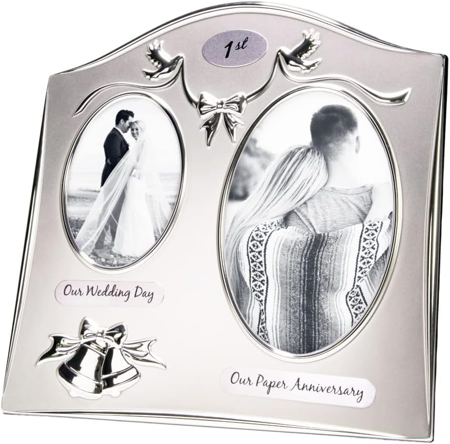 Traditional Two Tone Silver Plated 30Th Pearl Anniversary Double Picture Frame by Happy Homewares
