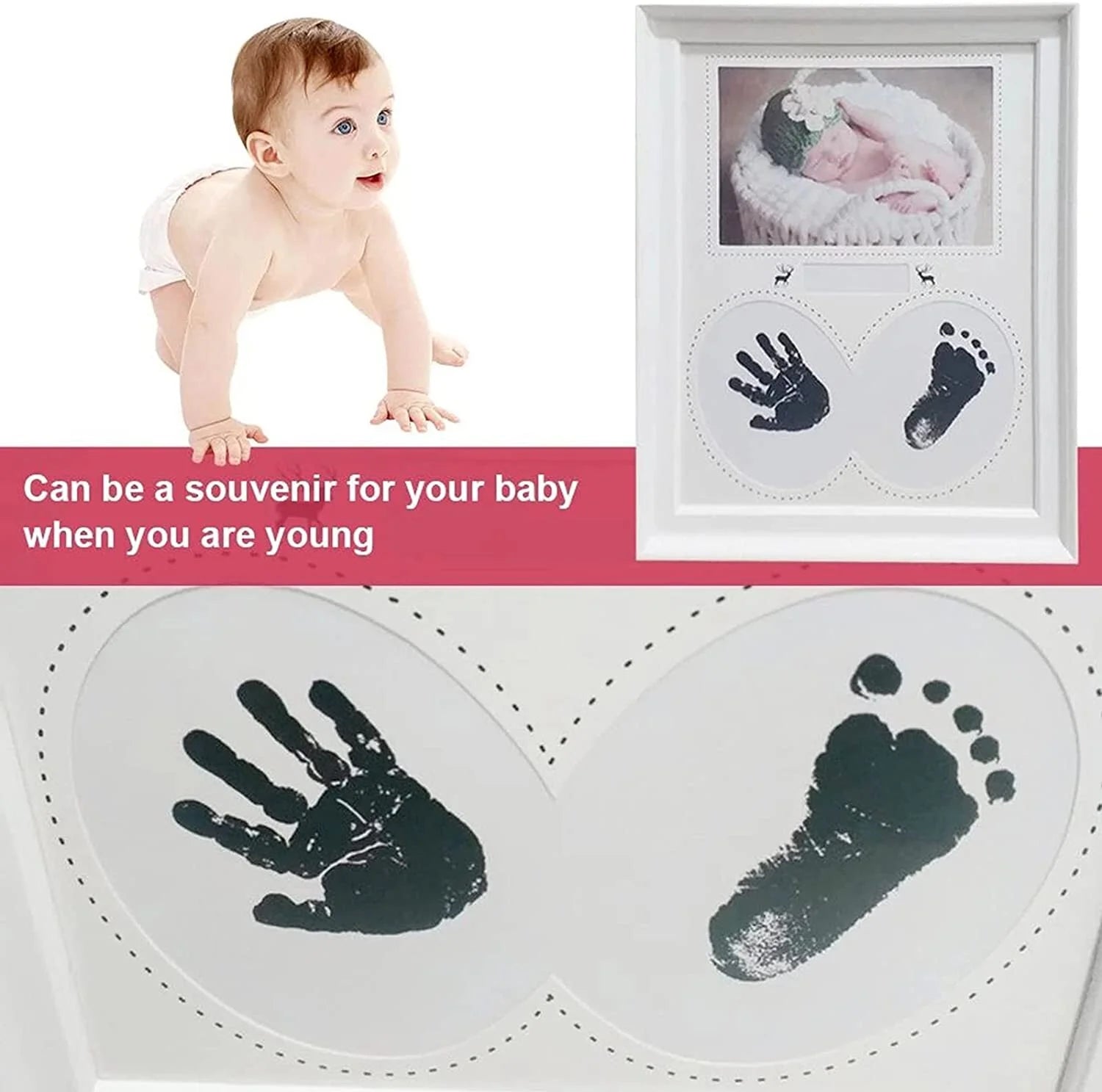 Baby Hand & Footprint Keepsake Frame – Clean Touch Ink, Newborn Gift
