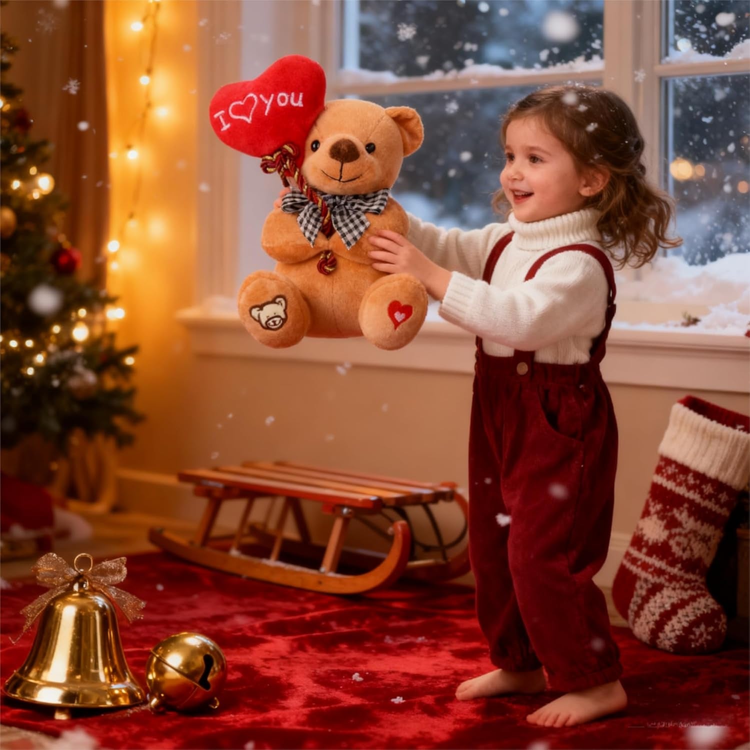 Gloveleya Teddy Bear Plush with “I You” Heart Balloon – Cute 7-Inch Stuffed Animal Gift for Mom, Girlfriend, Wife, Valentine’S Day, Birthday & Anniversary