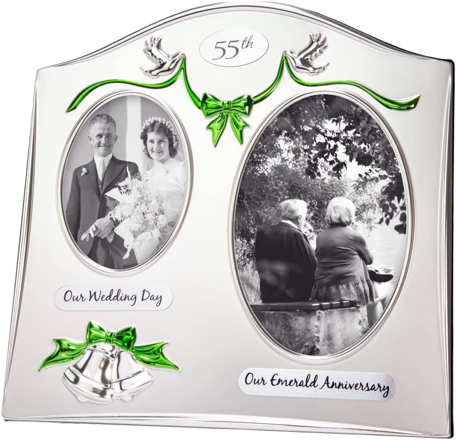 Traditional Two Tone Silver Plated 30Th Pearl Anniversary Double Picture Frame by Happy Homewares