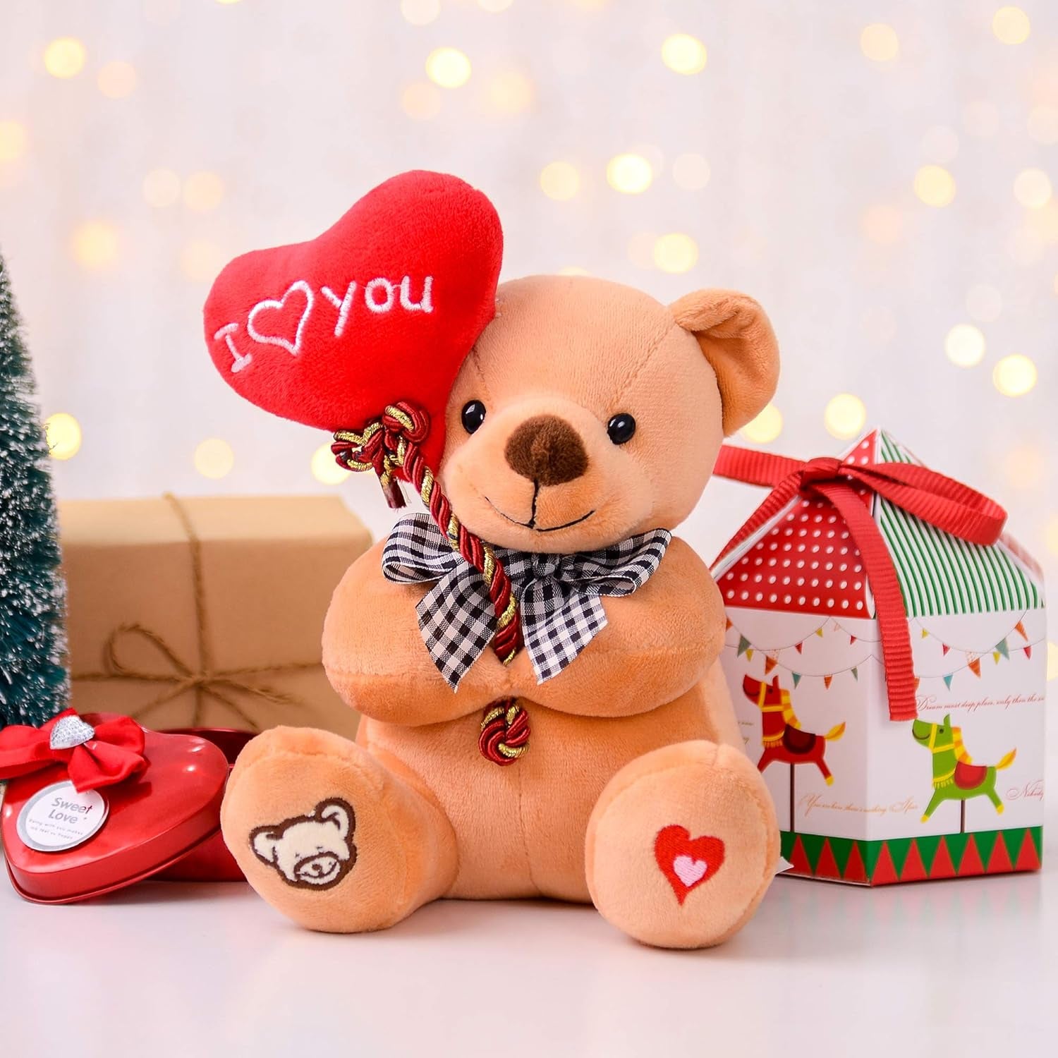 Gloveleya Teddy Bear Plush with “I You” Heart Balloon – Cute 7-Inch Stuffed Animal Gift for Mom, Girlfriend, Wife, Valentine’S Day, Birthday & Anniversary