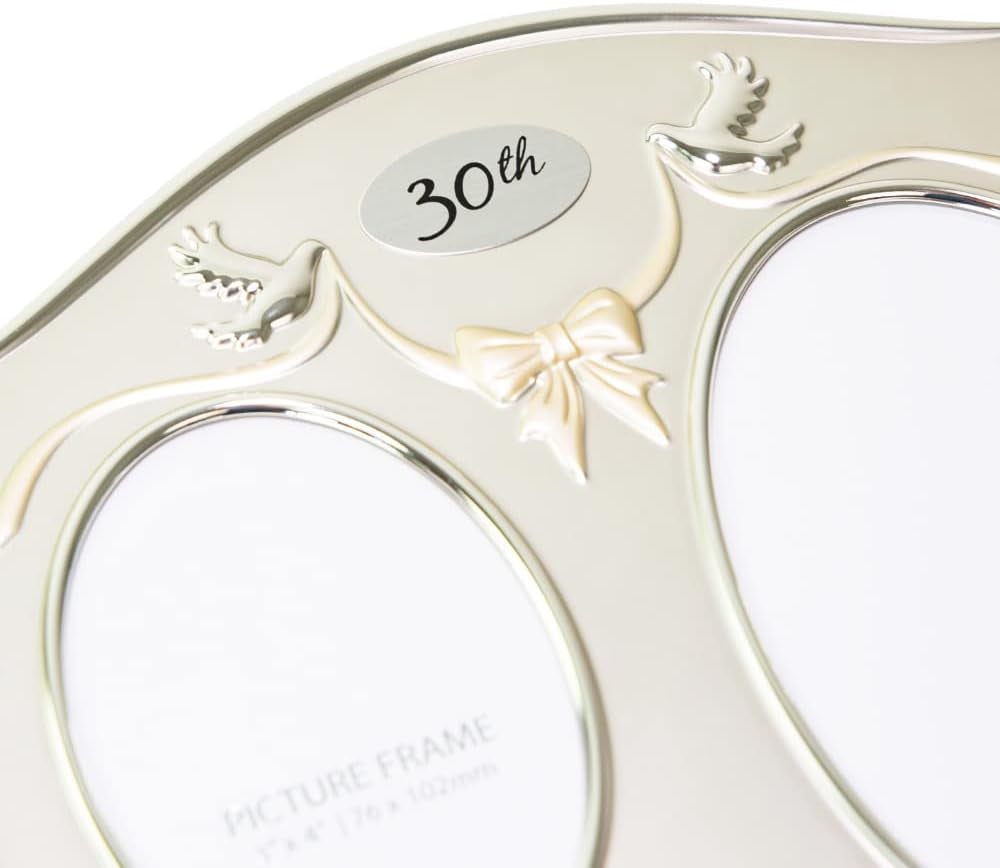Traditional Two Tone Silver Plated 30Th Pearl Anniversary Double Picture Frame by Happy Homewares