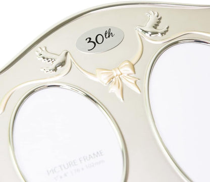 Traditional Two Tone Silver Plated 30Th Pearl Anniversary Double Picture Frame by Happy Homewares