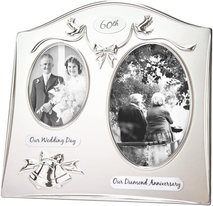 Traditional Two Tone Silver Plated 30Th Pearl Anniversary Double Picture Frame by Happy Homewares